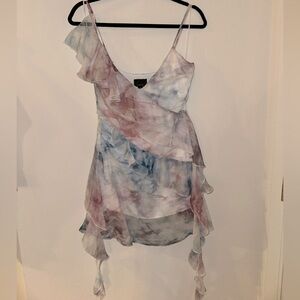 Small Lumiere mini ruffle tie dye flowy mini dress